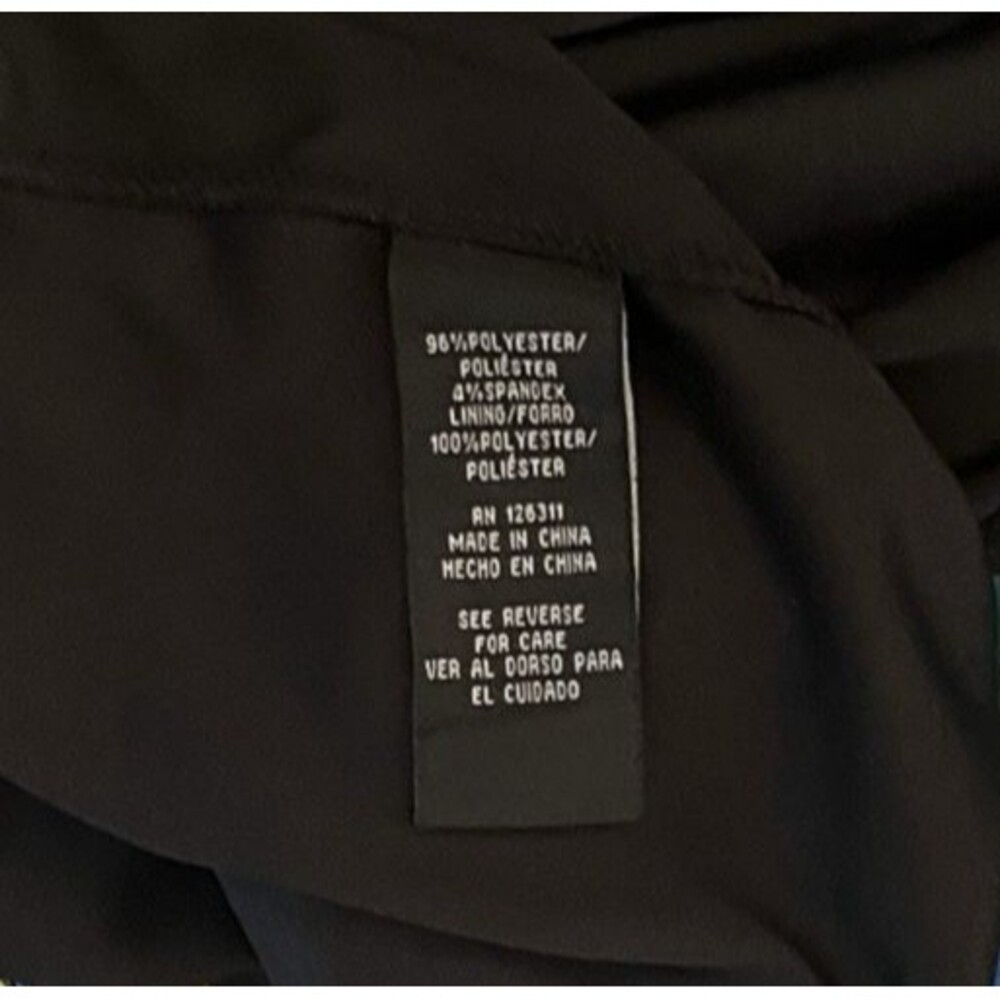 RN Studio Ronni Nicole Black Blue Green Floral Faux Wrap Ruched Keyhole Sz 10P - Picture 7 of 8